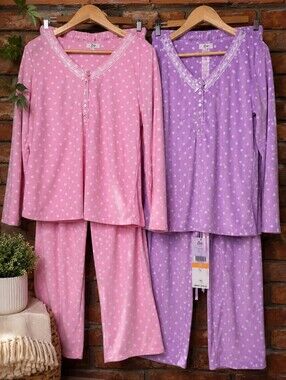Aria Polka Dot Pajama Bundle NWT Sleepwear Lounge Set Pink Lilac Small